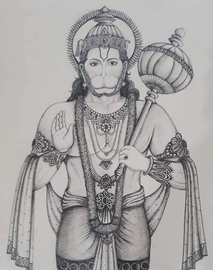 Lord Hanuman pencil sketch on a chart paper | PeakD